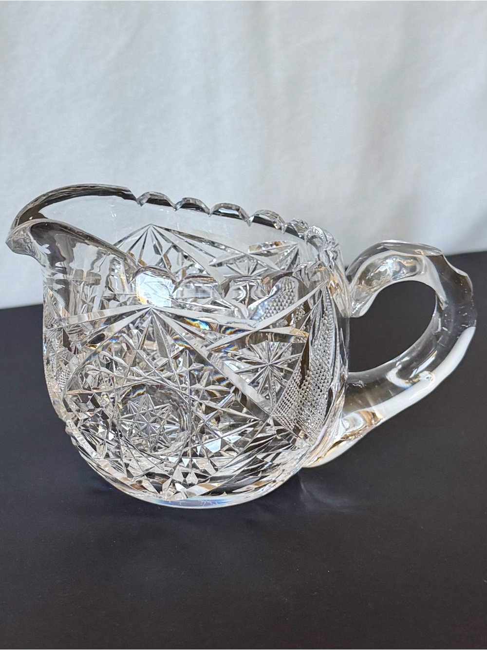 Antique American Brilliant Period Cut Glass Crystal  Pitcher Creamer
